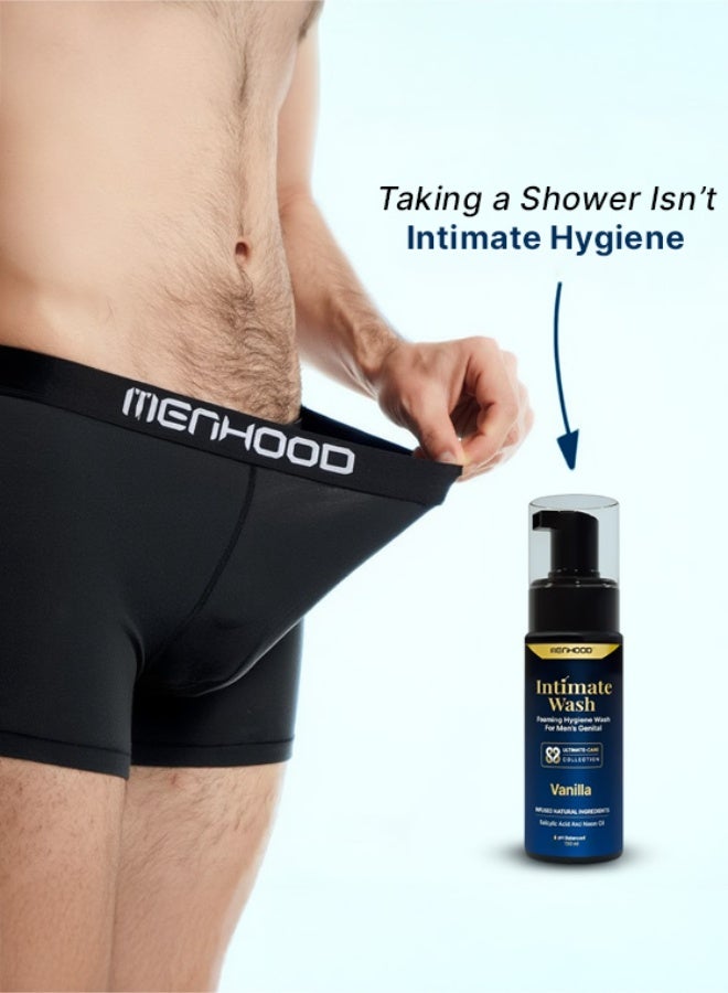 MENHOOD Intimate Wash for Men 150 ML| Tea Tree Oil Essential Neem Oil | Men Genital Wash |Mens Ball Hygiene |Anti-Fungal Foaming Wash | PH Balanced |Skin Brightening | Long- Lasting Freshness (Vanilla) - Image 5